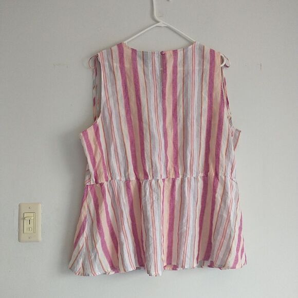 Lane Bryant Top Blouse Womens 22/24 Pink Striped Chevron Peplum Sleeveless Beach - Picture 4 of 7